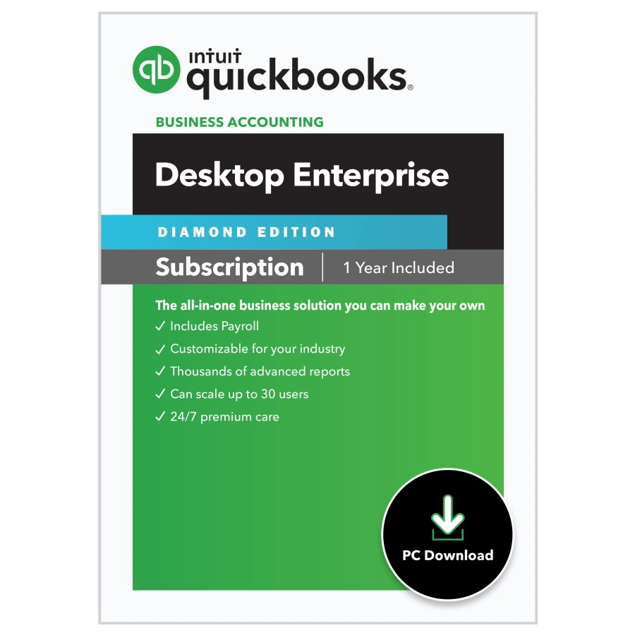 Quickbooks Desktop Enterprise silver edition program diamond edition 1 year subscription.