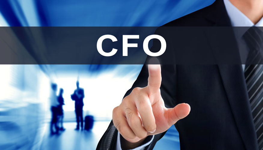 virtual CFO hand touching CFO (or Chief Financial Officer) sign on virtual screen