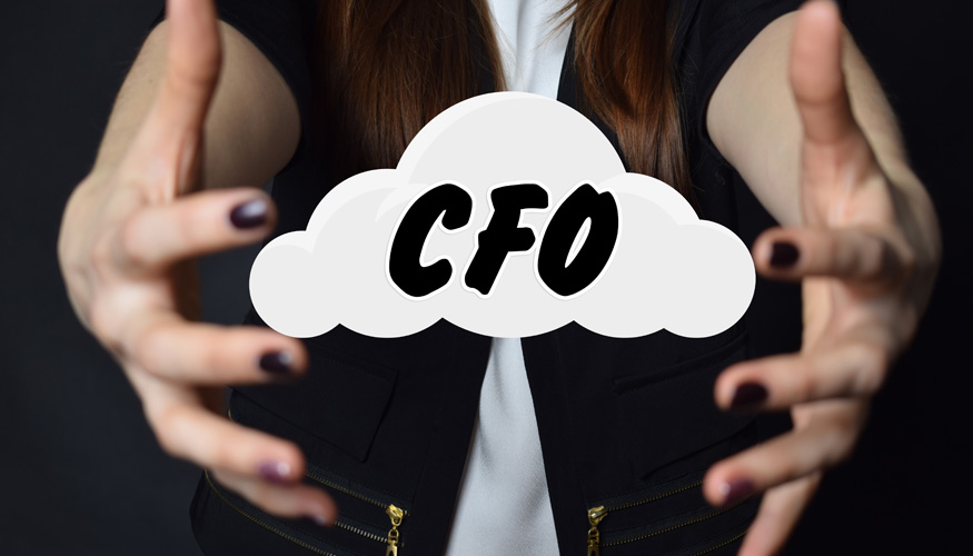 In the hands of a businessman a white cloud with the inscription:CFO
