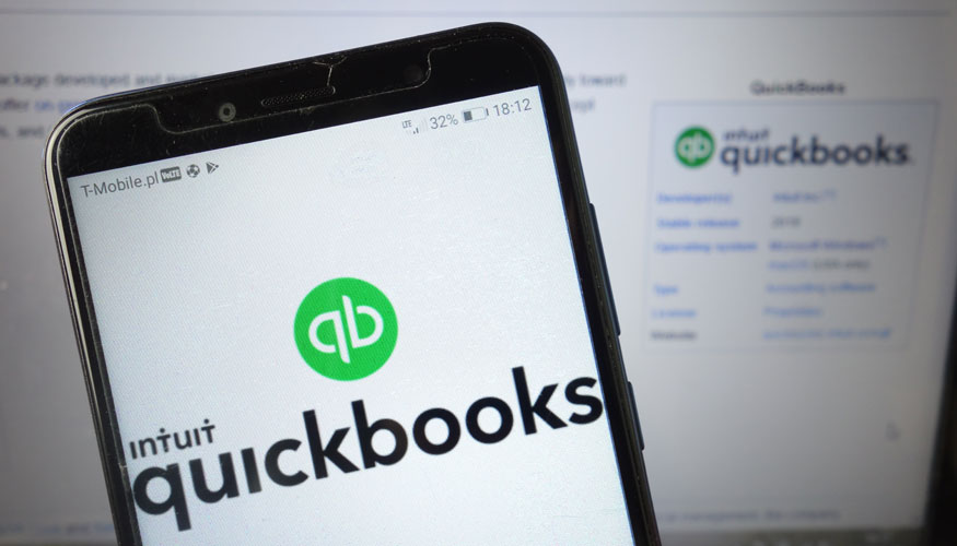 KONSKIE, POLAND - August 18, 2019: Intuit Quickbooks logo on mobile phone