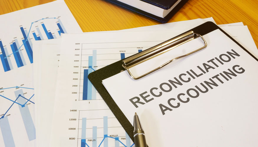 Text sign showing hand written words reconciliation accounting