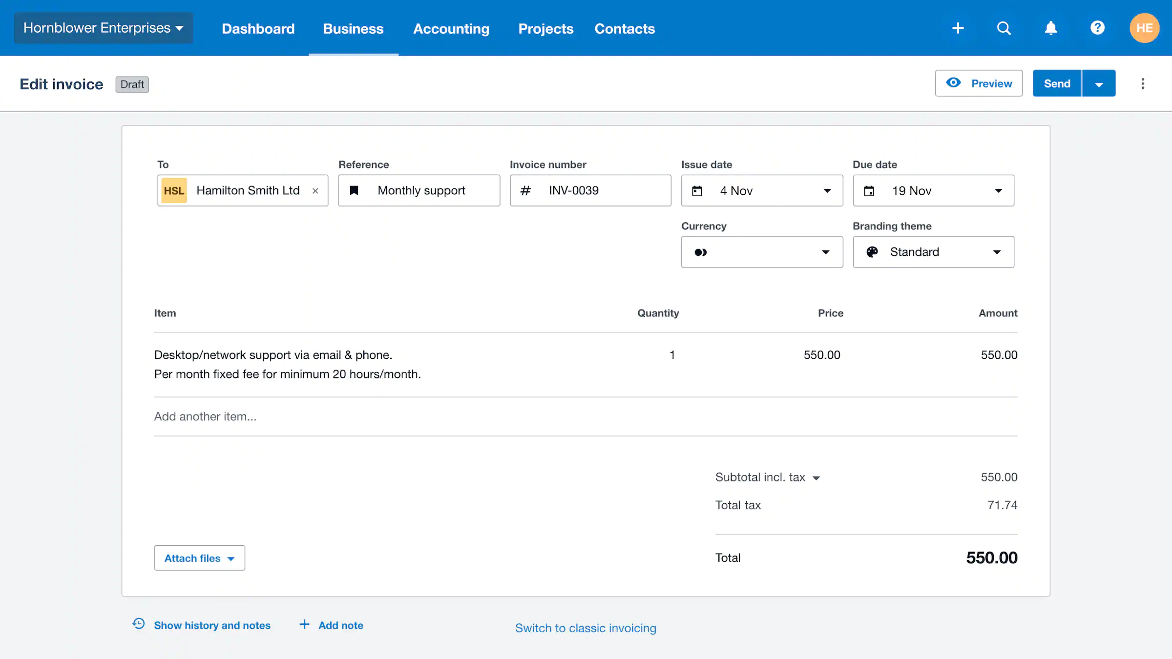 Xero online invoicing