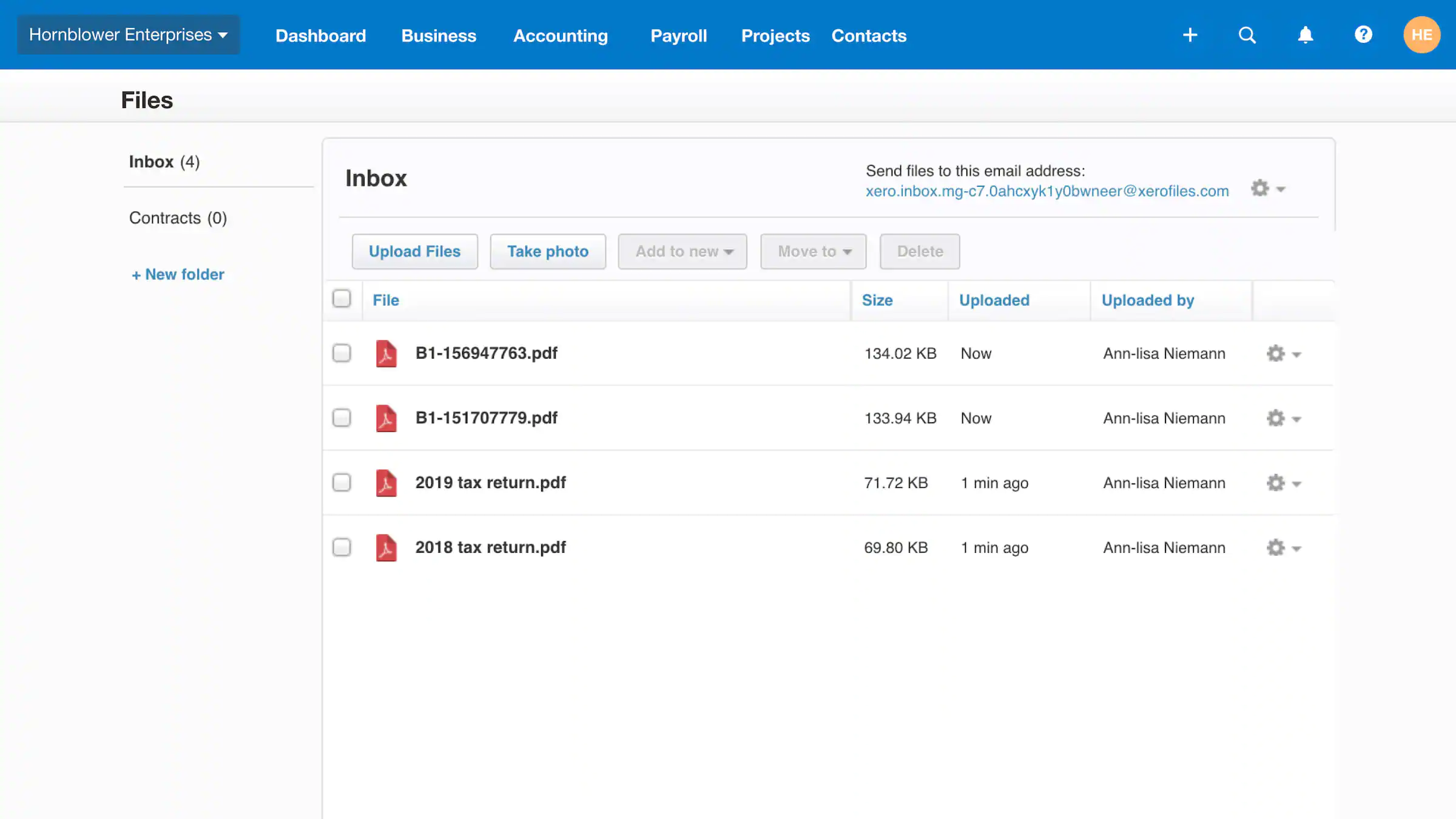Xero file storage