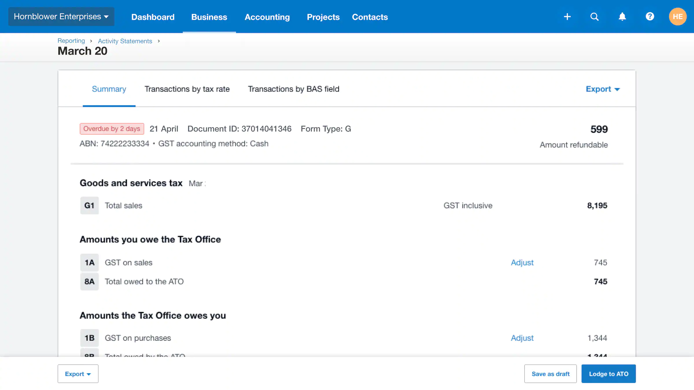 Xero reporting
