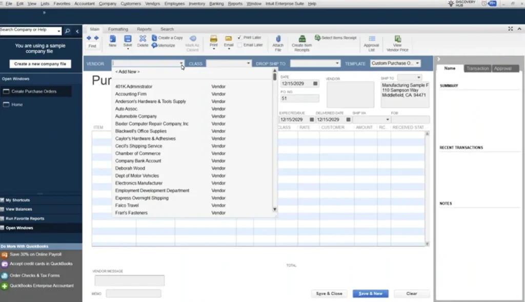 QuickBooks Enterprise Purchasing Workflow