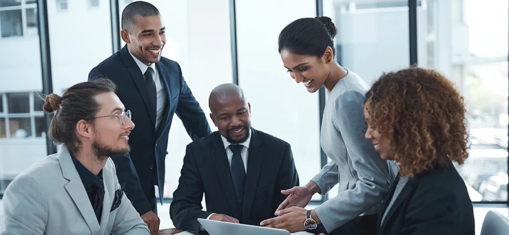 Professional services firm partner reviewing real-time project profitability dashboard in Intuit Enterprise Suite