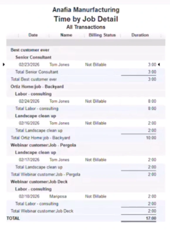 QuickBooks Time by Job Detail report